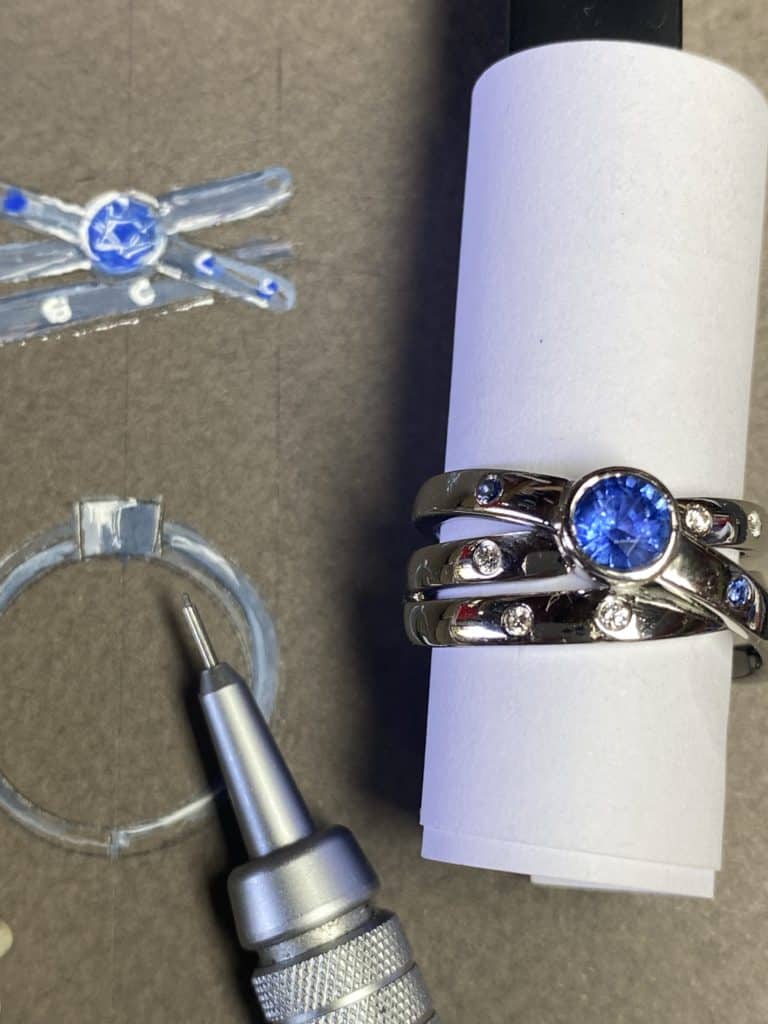 Bespoke sapphire and diamond ring Harrogate Jewellers